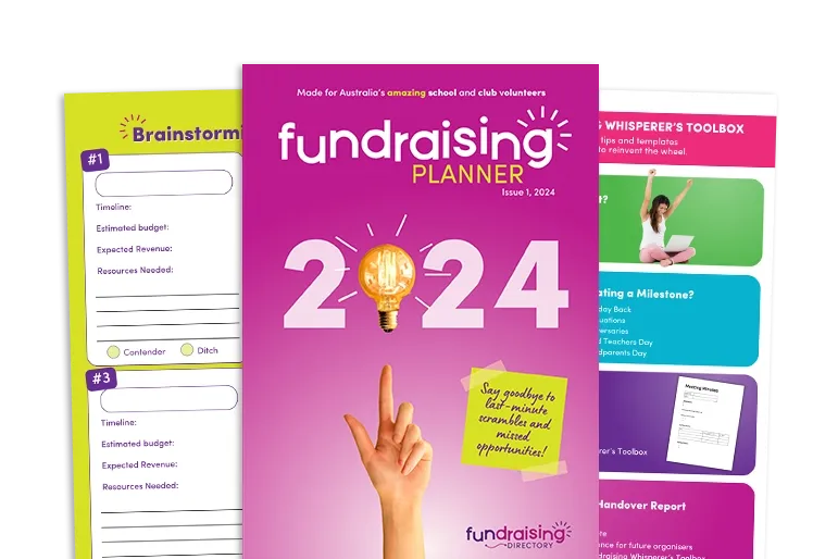 Fundraising planner cover page and two inner pages